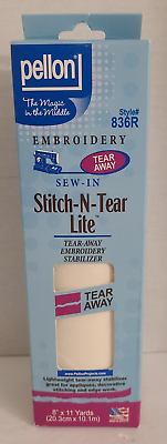 #ad New Pellon Stitch N Tear Lite Tear Away Sew In Embroidery Stabilizer 8” X 11 Yds $12.49