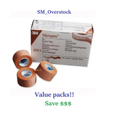 #ad 3M Micropore TAN Paper Medical Tape 1quot; x 10yds 1 2 4 6 or 12 rolls 1533 1 $35.53