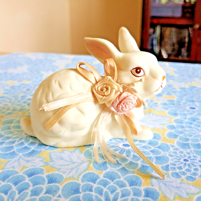 #ad Vintage Price Products 1988 White Rabbit With Flowers amp; Ribbon $7.49