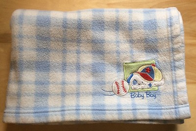 #ad Baby Boy Baseball Puppy Blue Plaid Cotton Baby Blanket 39quot; X 28quot; $11.99