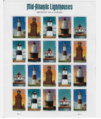 #ad US SCOTT 5621 25 SHEET OF 20 MID ATLANTIC LIGHTHOUSES FOREVER STAMPS MNH $14.85