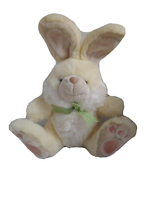 #ad Easter Bunny 15quot; Yellow White Sitting Checkered Ribbon Plush Soft Cuddly $19.99