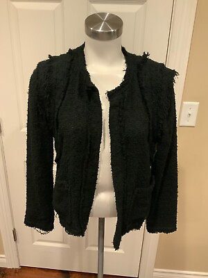 #ad IRO Black Tweed Open Front Jacket w Fringe Size 6 US 38 EUR $86.40