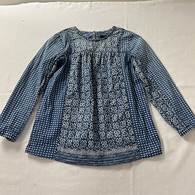 #ad J Crew Blouse Womens 00 Blue White Patchwork Babydoll Top Chambray $11.90