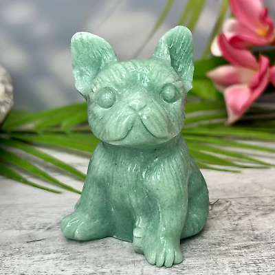 #ad Amazonite French Bull Dog Crystal Puppy Carving Australian Seller AU $105.00