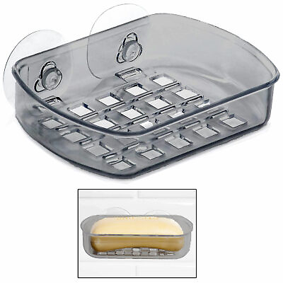 #ad 1 Pc Grey Soap Saver Dish Suction Holder Bathroom Shower Cup Sponge Basket Tray $5.59