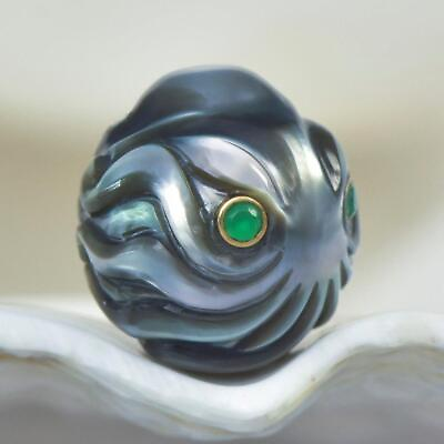 #ad Octopus Carved Black Tahitian Pearl amp; Emerald Gemstone Eyes undrilled 1.91g $122.00