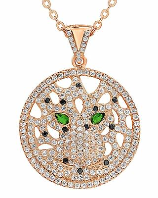 #ad Cubic zirconia Leopard Face Round Pendant 14k Rose Gold Plated Sterlg Silver $78.32