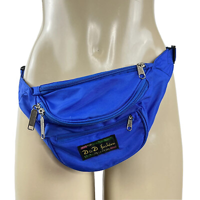 #ad 1990s Fanny Pack Vintage Blue Retro Belt Bag Zip Pockets Adjustable Waist Damp;D $21.99