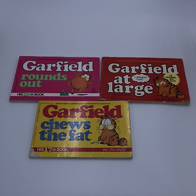 GARFIELD 3 BOOK LOT Jim Davis At Large Chews The Fat Rounds Out Odie Comic Strip $15.00