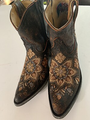 #ad Old Gringo Carmesa Mid Leather Boots Women’s 9 Floral Brown Embroidered $215.00