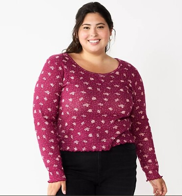 #ad Juniors#x27; Plus Size SO Basic Thermal Cropped Tee Multiple Sizes $14.00