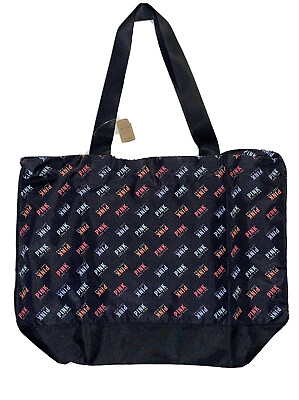 #ad PINK Black Multi Color Logo Zip Top Reusable Tote Bag NWT $40 $24.99