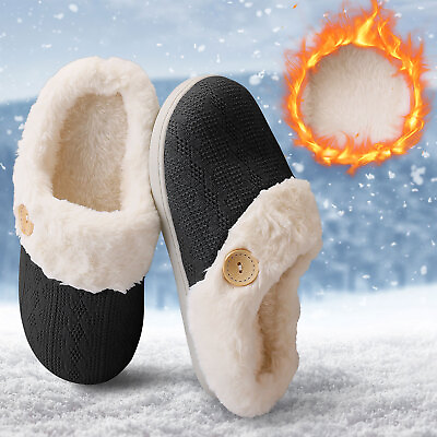 #ad Womens Mens Slippers Memory Foam Fuzzy Lining Slip On House Shoes Indoor Outdoor $16.99