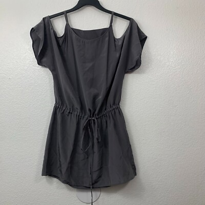 #ad Mason Michelle Mason Dress Size 6 Gray Silk Cold Shoulder Drawstring Waist Mini $38.49