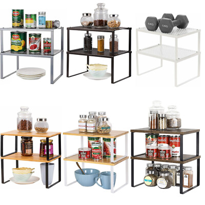 #ad Set of 2 Metal Kitchen Cabinet Counter Shelf Organizer Stackable Expandable $21.99