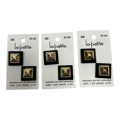 #ad la petite Buttons 3 Cards 2 Buttons Each. 1 3 8 in. Gold On Black Made In Italy $9.60