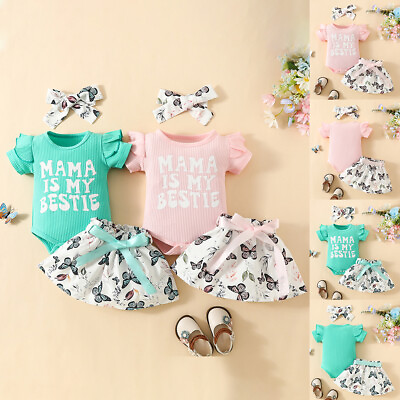 #ad Baby Girls Floral Printed Short Sleeve T shirts Jumpsuits Skirts Sets Jumpsuits $16.17
