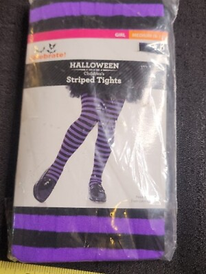 #ad Halloween Striped Tights girls Costumes Accessory Size M Purple T63 $6.40