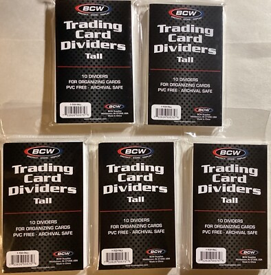 #ad 50 5 Packs of 10 BCW Tall Trading Card Dividers New Never Opened $11.95