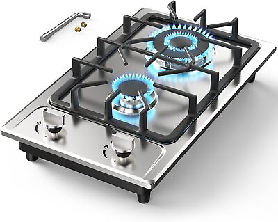 #ad Gas Stove Top with 2 Burner Built in Gas Cooktop 12 inch Stainless Steel NG LPG $109.99
