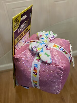 #ad Dog Multipet Birthday Present Dog Toy Plush Squeaker Crinkle Pink 4quot; x 3.5quot; $12.99