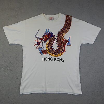 #ad Vintage Hong Kong Dragon Lai See Shirts White Size Large Tourist T Shirt AU $24.99