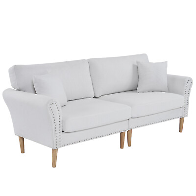 #ad American Style Sofa with Copper Nails Burlap Solid Wood Legs $412.43