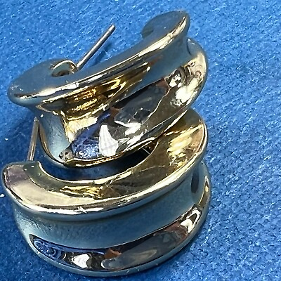 #ad 3 4quot; x 3 8quot; NAPIER GOLD TONE HUGGIE HOOPS vintage POST PIERCED earrings A10 $13.25