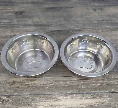 #ad Family Pet Brand Stainless Steel Dog Food amp; Water Bowls Small 26 Oz Unused Set $10.95