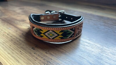 #ad LEATHER DOG COLLAR Hand Tooled Brown Leather SIZE M ships From US $29.99