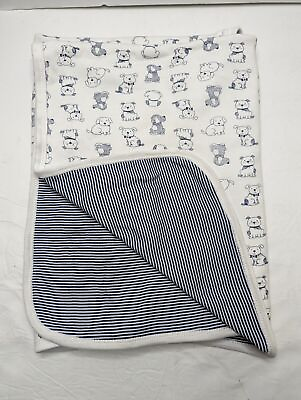 #ad Little Me Puppy Dog Baby Blanket Navy Blue White Striped All Over Print $24.99