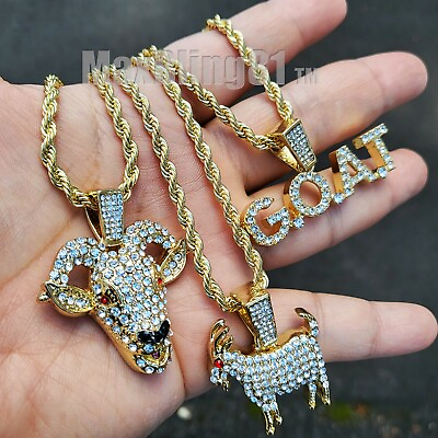 #ad Hip Hop Gold PT Iced GOAT G.O.A.T Pendant amp; 4mm 24quot; Rope Chain Fashion Necklace $11.99