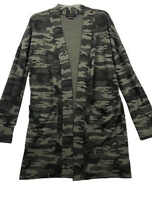 #ad Sanctuary Green Camouflage Open Front Cardigan Long Sleeves Sz S Pockets NWOT $19.99