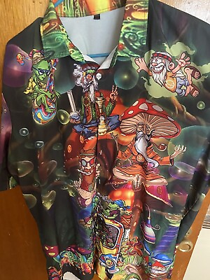 #ad Funky Womens XL Button Up Shirt Mushrooms And Aliens $15.00