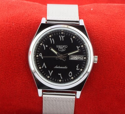 #ad Vintage Seiko 5 arabic black automatic japan working wrist watch 37.5mm MN02 $65.00