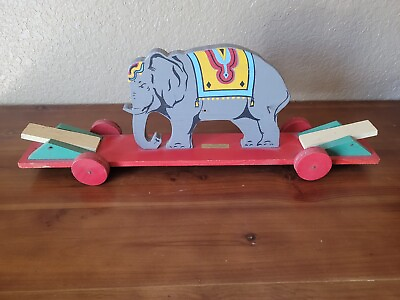 #ad Vintage Sally Ann Toys Elephant Pull Toy Missing Clown As is $16.00