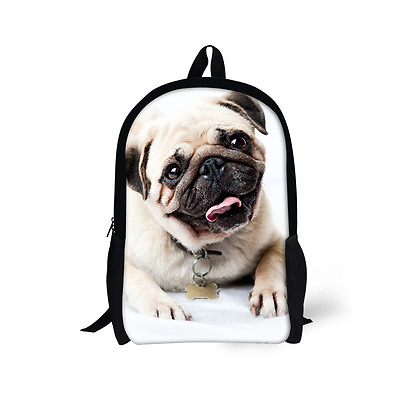 Casual Backpack Kids Travel Outdoor Satchel Beige Pug Dog Shoulder Rucksack Bags $19.99