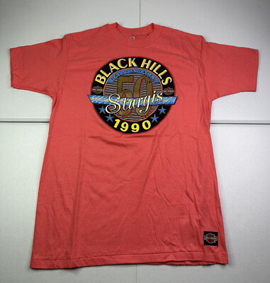 #ad Vtg Harley Davidson 90s 1990 Pink Mens USA Made Sturgis Single Stitch Shirt XL $45.00