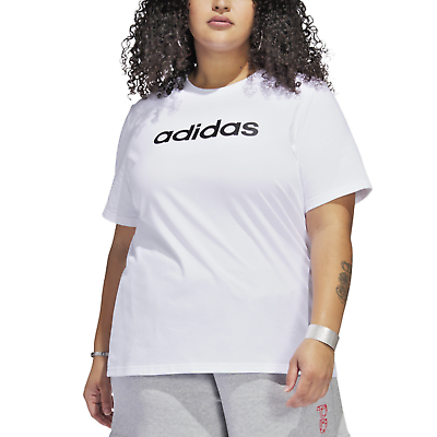 #ad NWT Adidas Plus Size Logo T Shirt White Black Cotton Short Sleeve Womens 2X $18.00