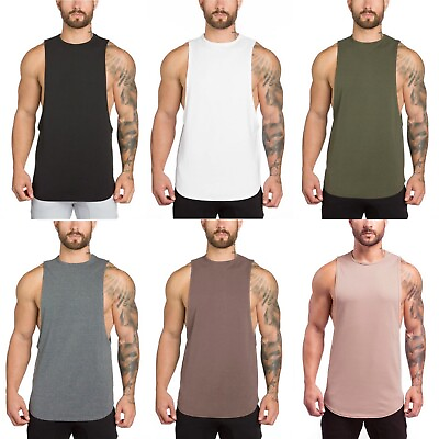 #ad Men Sleeveless T Shirt Gym Muscle Singlets Workout Tank Top Bodybuilding Fitness $10.91
