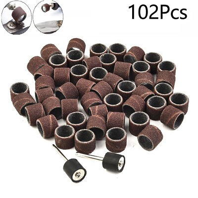 #ad 100 Pcs Sanding Bands Drum Sleeve For Rotary Tool Kit With 2x Mandrel #80 Grit $10.74