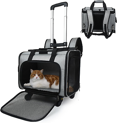#ad Airline Approved Expandable Pet Carrier Backpack with Wheels Large Space Rolli $126.89