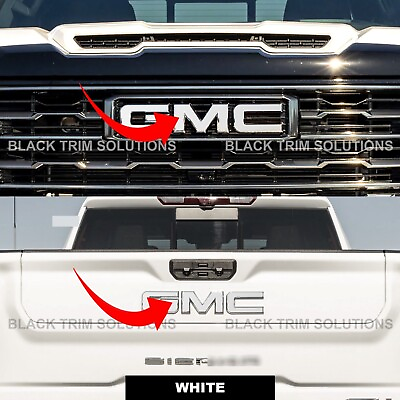 #ad For 2020 2021 2022 2023 Gmc Sierra 2500 Gloss White Overlay DECAL x2 for Emblem $19.95