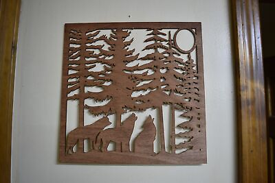 #ad Wood Laser Cut 3 Wolves Howling Nature Decor Sign Rustic Wall Art Wolf $17.00