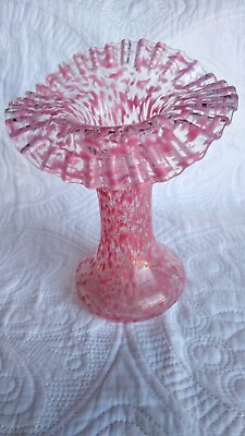 #ad Vtg Pink Speckled Glass Jack in the Pulpit Vase $16.00