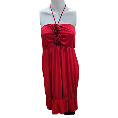 #ad TORRID Red Silky Shiny Romantic Bodycon Ruffle Hem Sleeveless Halter Dress Sz 2X $25.00