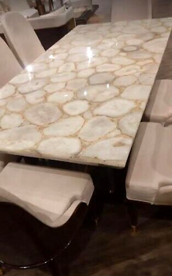 #ad White Agate Stone Dining Table Agate Table Sofa amp;Coffee Table Handmade Counter $930.00