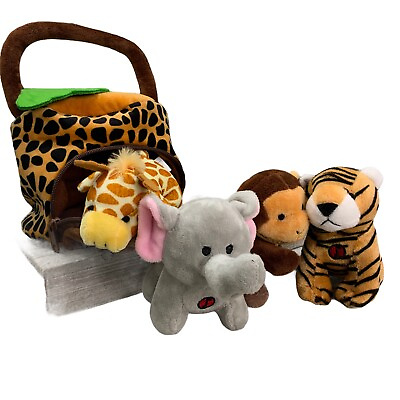 #ad Kleeger Safari Buddies Plush Giraffe Elephant Tiger Monkey Stuffed Animal Bag $12.74