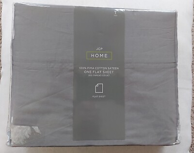 #ad JCP HOME quot;100% PIMA COTTON SATEENquot; ONE TWIN FLAT SHEET 300 COUNT WARSAW GRAY NIP $12.99